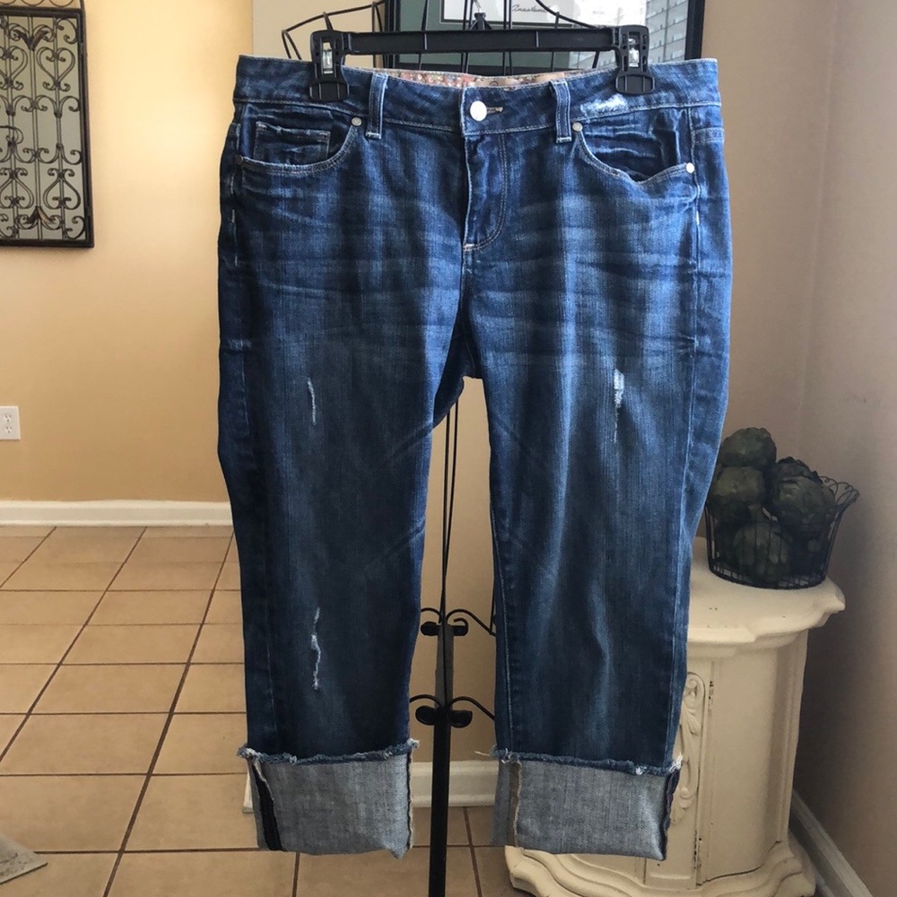 Paige 29 Denim Capri Jeans Cropped Distressed